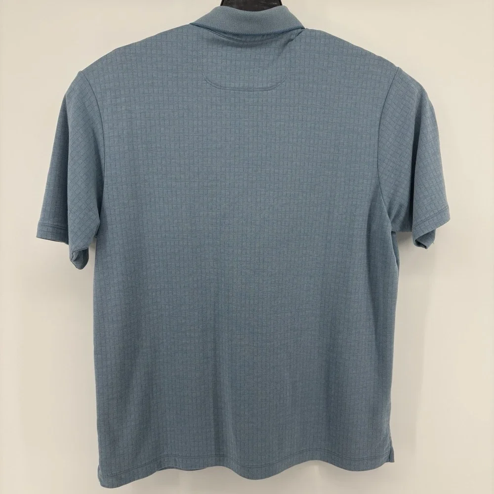 Tommy Bahama Mens Large Blue Textured Grid Modal Blend Short Sleeve Polo Shirt
